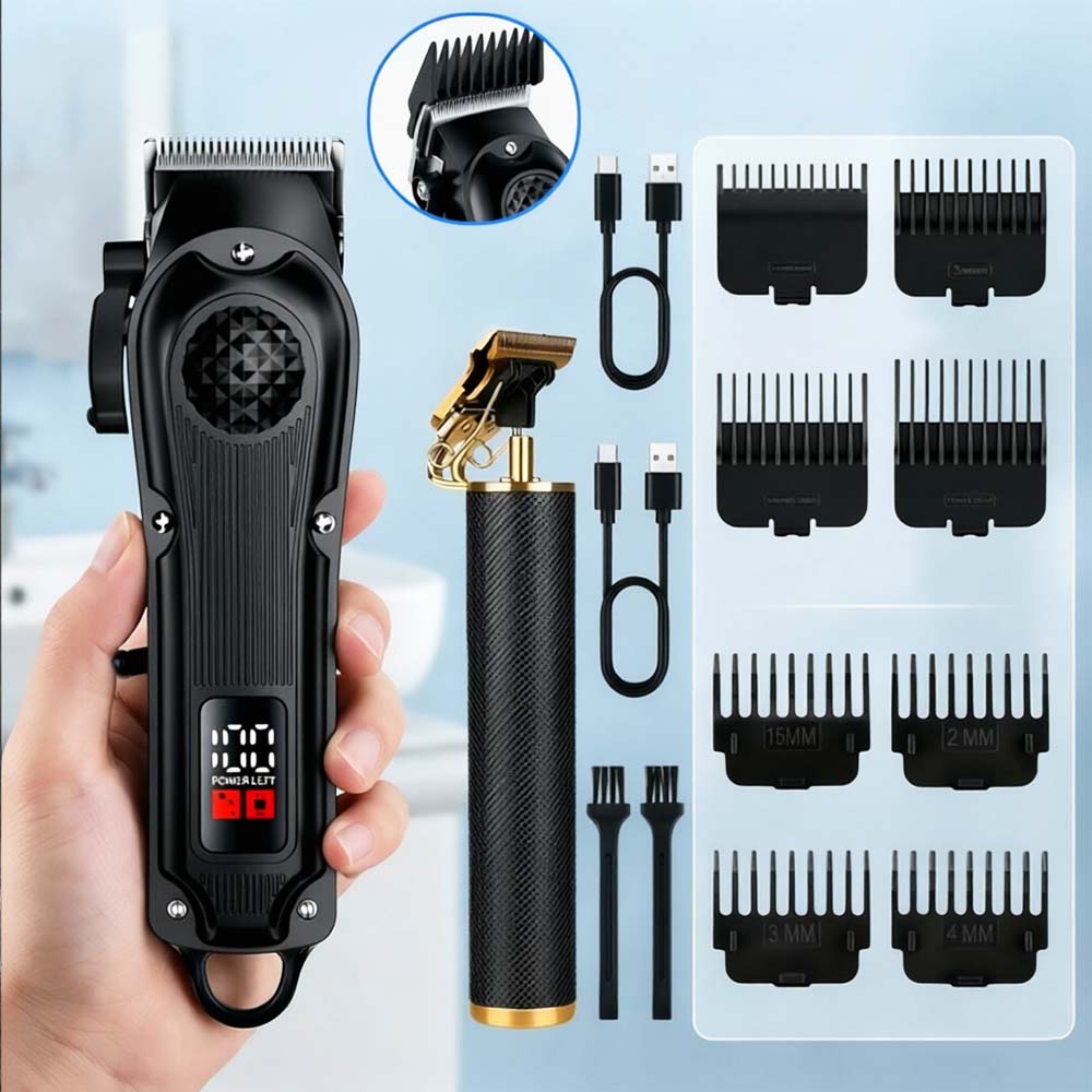 Men'S Grooming Room - Professionelle Haarschneidemaschine mit LED-Anzeige, Kabelloser Aufladbarer