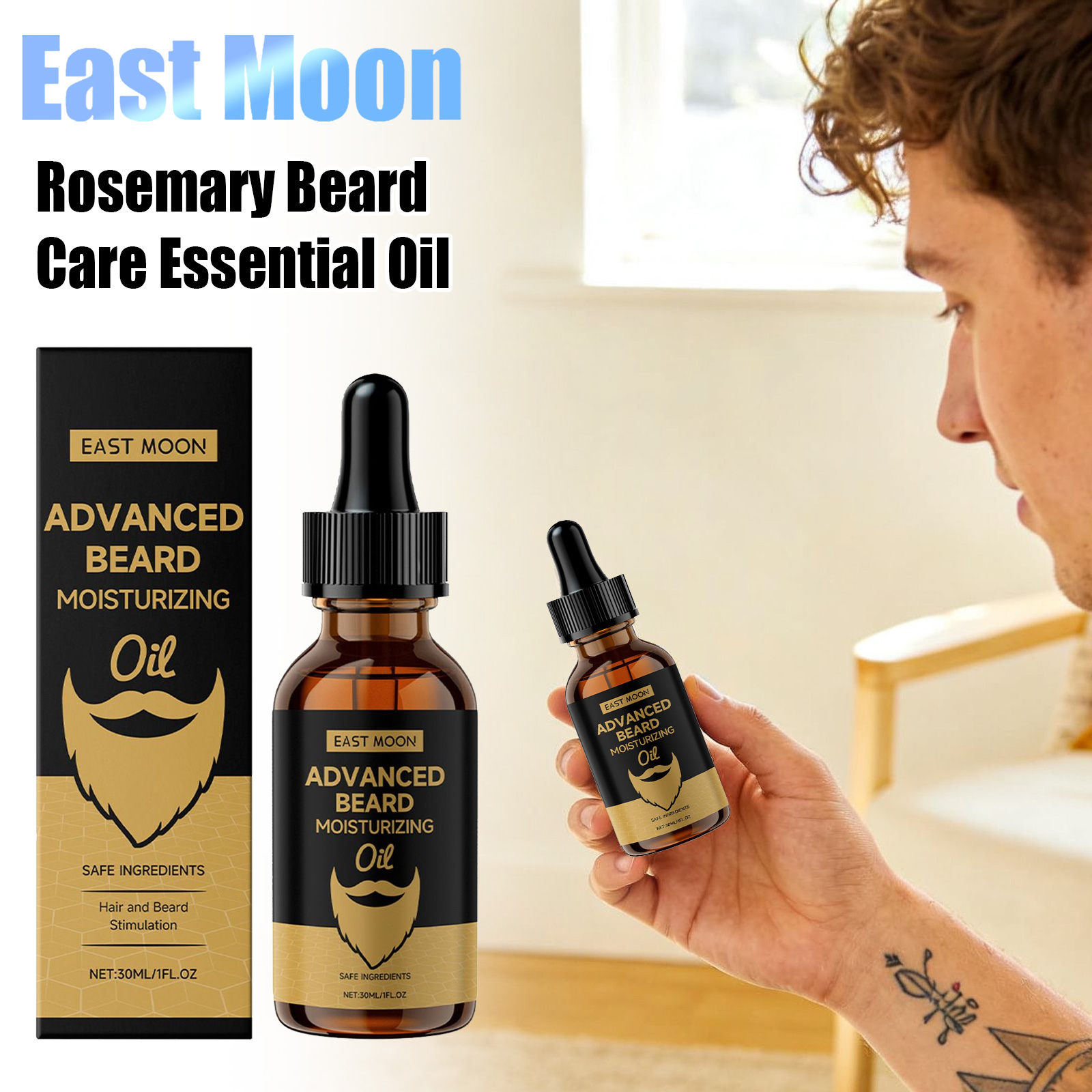 Beard Oil Growth - East Moon Rosmarin Bartpflegeöl Stärkt und