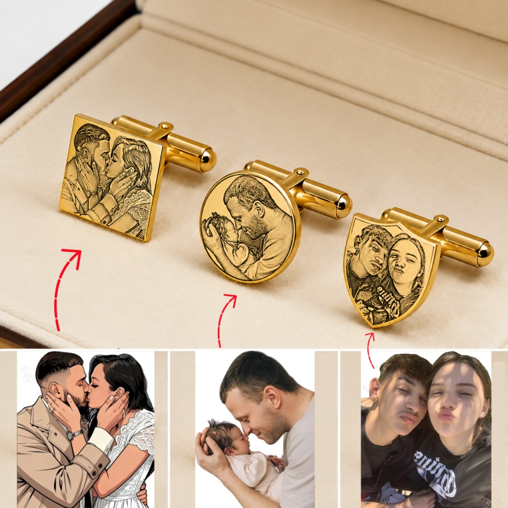 Men'S Grooming Pictures - Gravierte, personalisierte Foto-Manschettenknöpfe für Herren, personalisierte